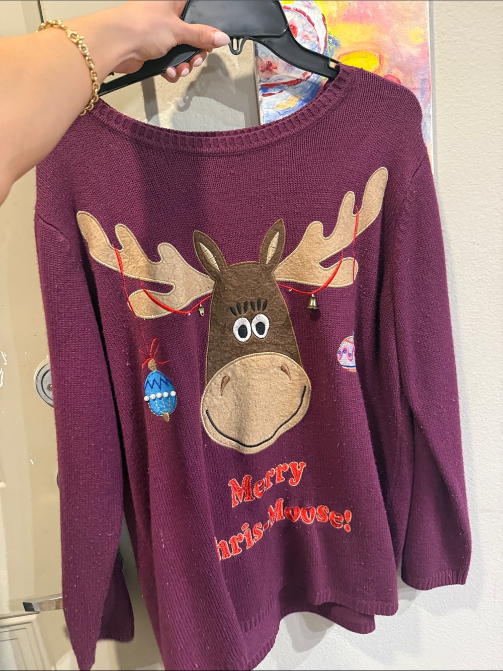 Novelty Burgundy Moose Christmas Sweater